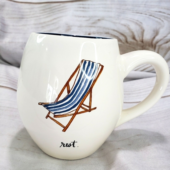 Rae Dunn Artisan Collection Rest Beach Chair Coffee Mug Diner Style Magenta #1 - Picture 1 of 6